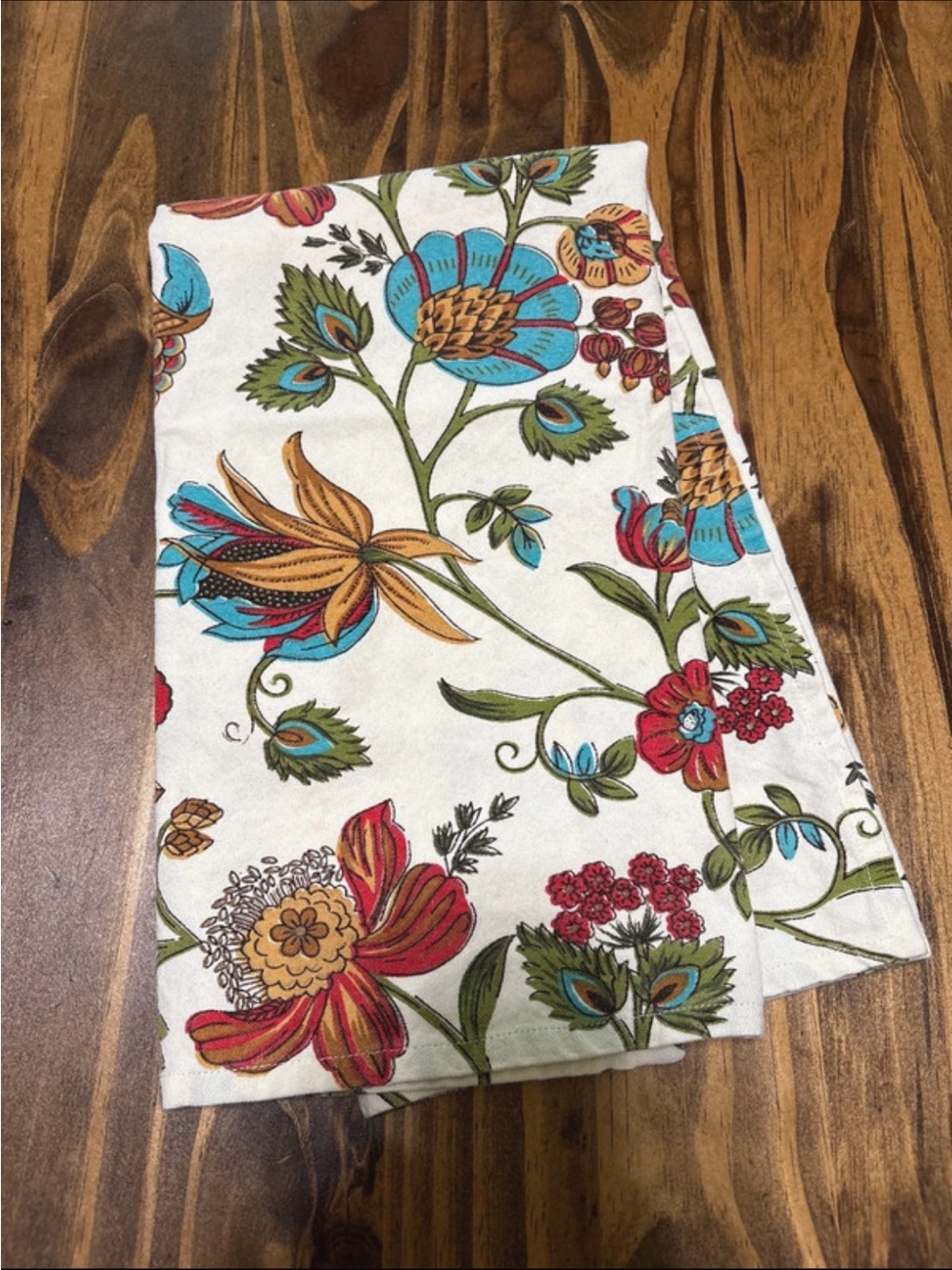 World market Jacobean floral print kitchen towel cotton EUC cottagecore
